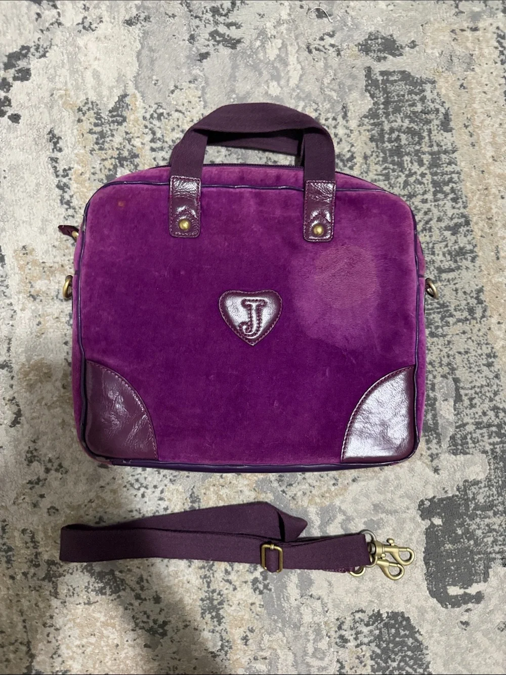Vintage - Juicy Couture Y2K Purple Suede Laptop Bag with Embroidered Crest